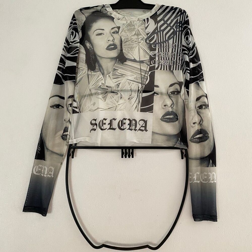 Selena Official Merchandise Mesh Long Sleeve Graphic Top Black White Size M